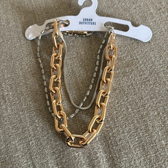 Urban Outfitters Bianca Gold Silver Statement Chunky Chain Layering Necklace - Picture 3 of 4